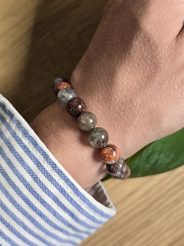 Bracelet Quartz Lodolite, perles de 8 mm (Qualité A+)