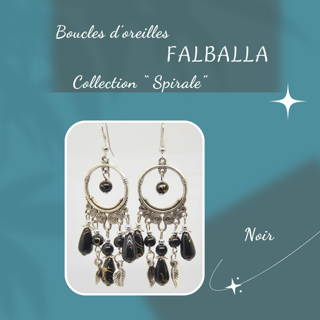 Boucles d&#039;oreilles FALBALLA - Collection Spirale - Noir