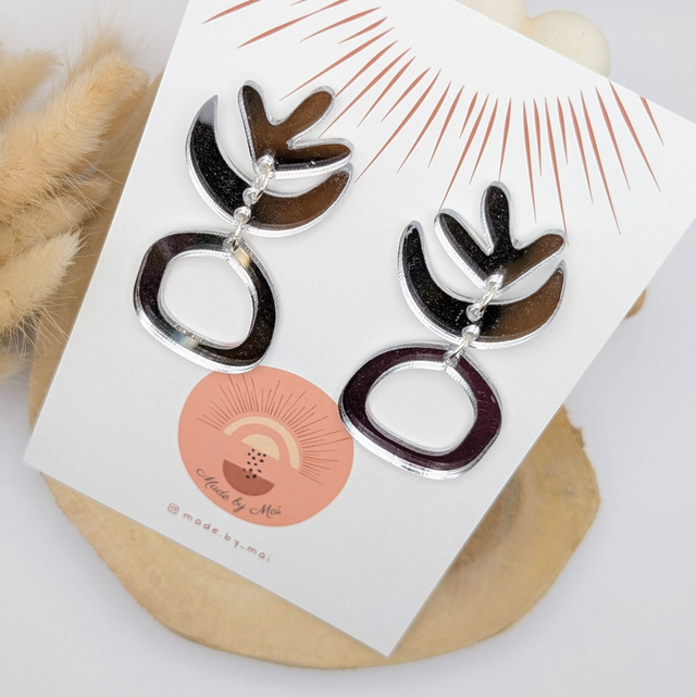 Boucles d&#039;oreilles argentées en plexi