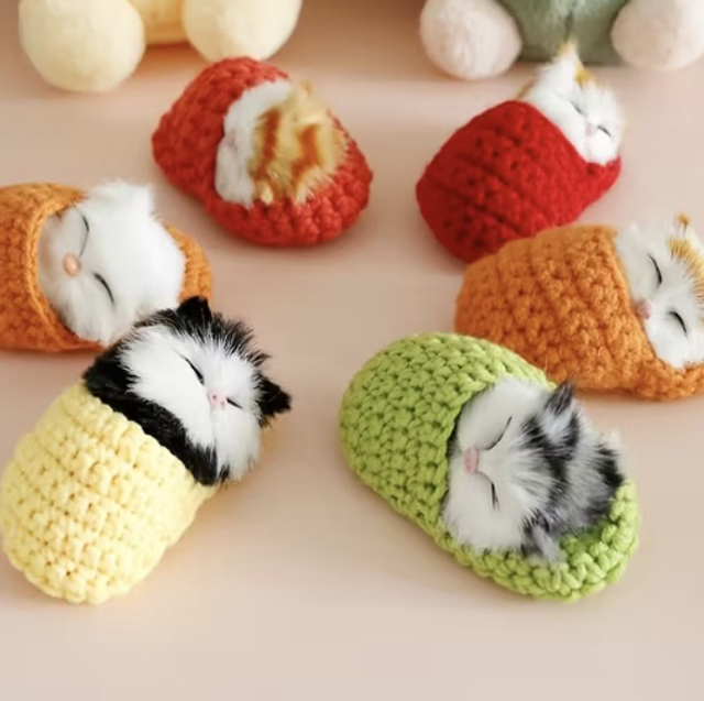 Fluffy Kitty in Woollen Sleeping Bag