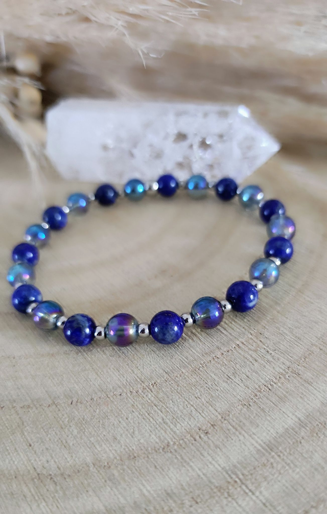 Bracelet "Pierre de Vérité" Lapis lazuli et Aqua aura