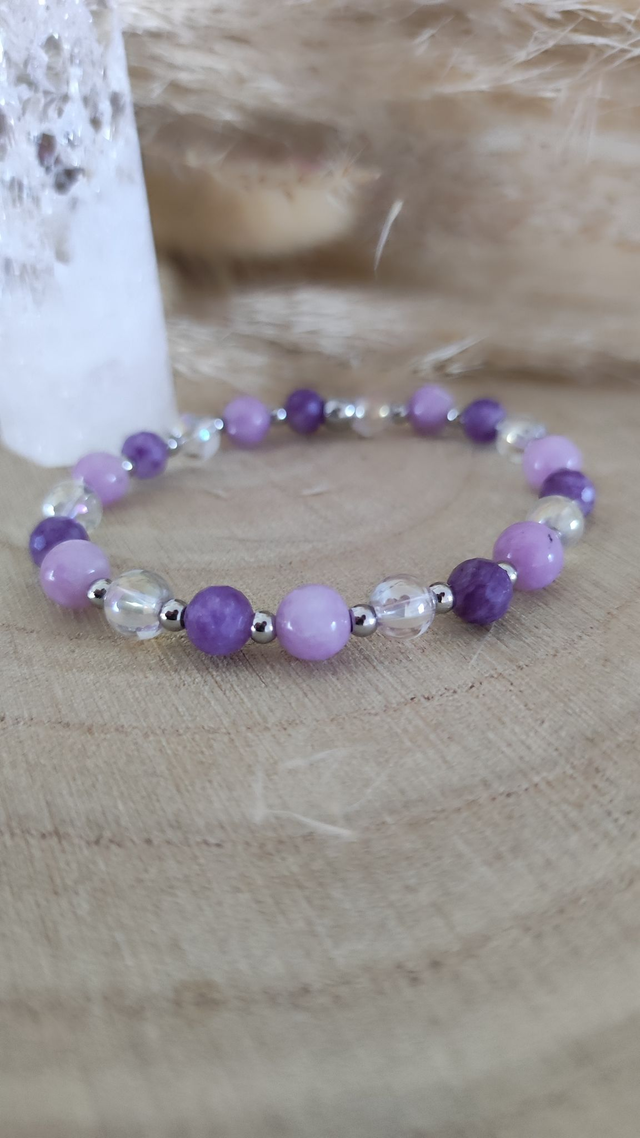Bracelet "Apaise les pensées négatives" Lépidolite facettée