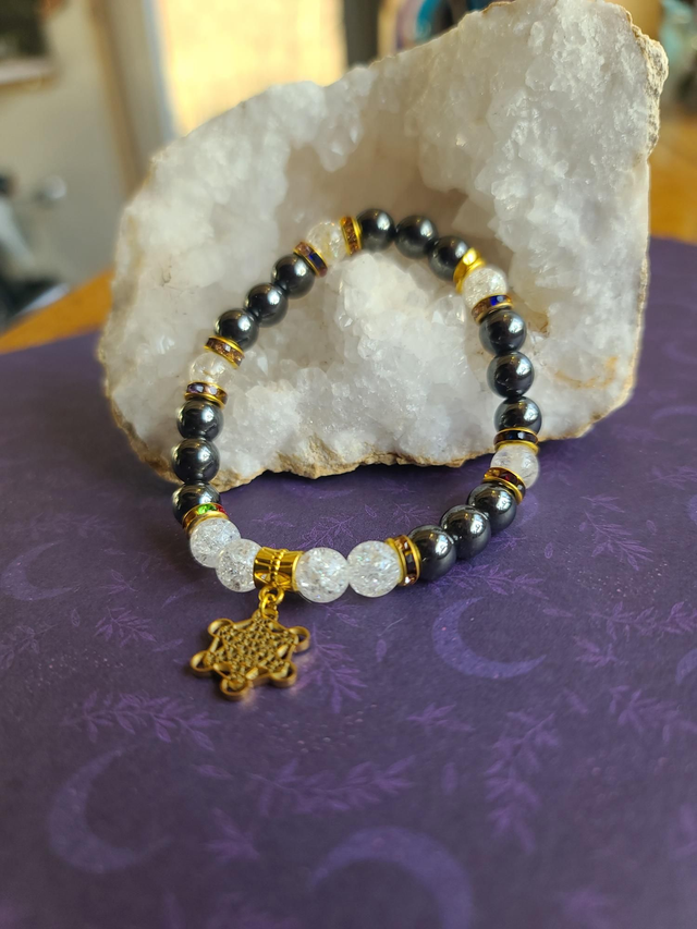 ​Bracelet Alignement : Hématite, Quartz &amp; Métatron