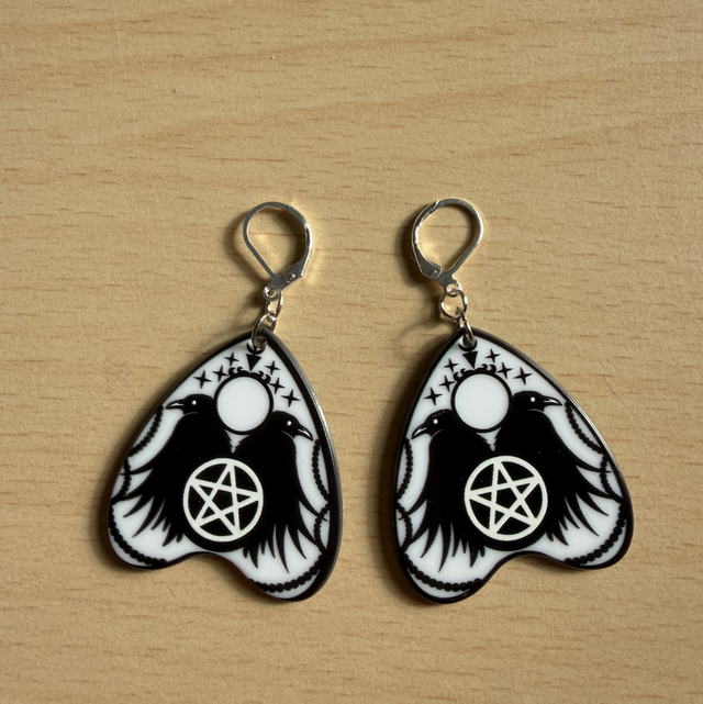 Crow planchette earrings silver plated ear hooks