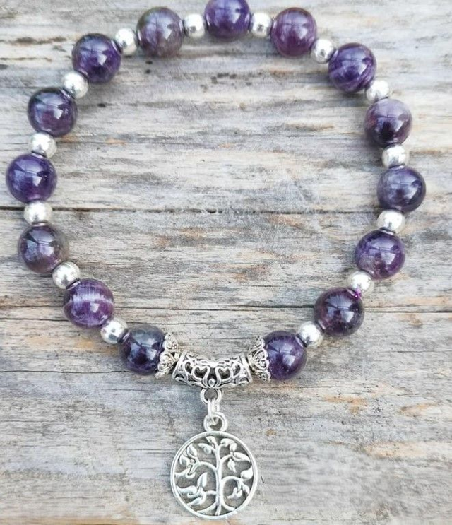 Ametisti rannekoru Elämänpuu riipuksella