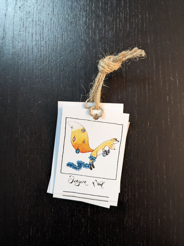 Etiquettes cadeau Noël Renards malins x4