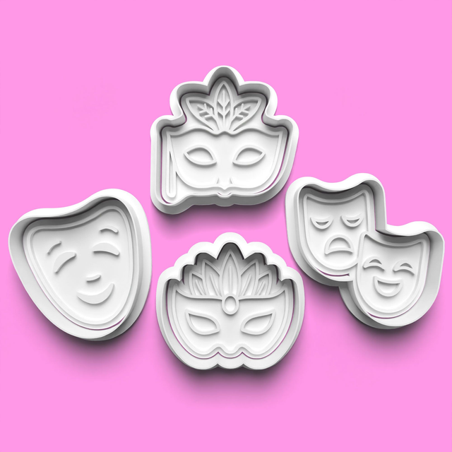 Masquerade Mask Cookie Cutter Embosser Set of 4 Cutters & Stamps Biscuit Mould Debossed Sugar Biscuits