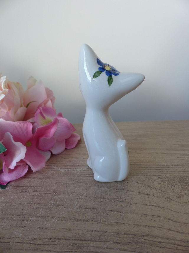 Salière chat vintage en céramique, figurine chat style rétro années 70 blanc peint à la main, campagne, shabby chic, collection salières