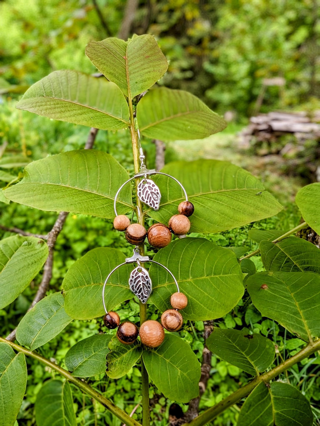 Boucles d'oreilles - Créole perle en Noyer