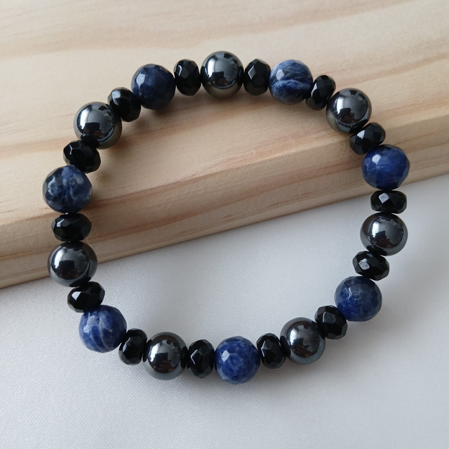 Heren armband met Blauwe Sodaliet, Hematiet en Zwarte Onyx (2.049)