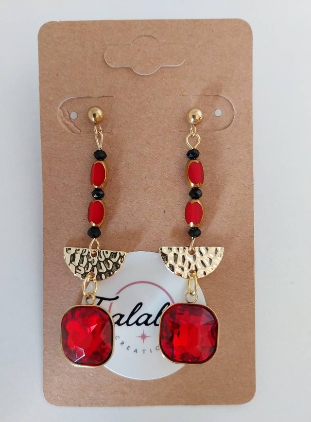 ✨Boucles d&#039;oreilles &quot;pendantes cabochons rouges carrés&quot;✨
