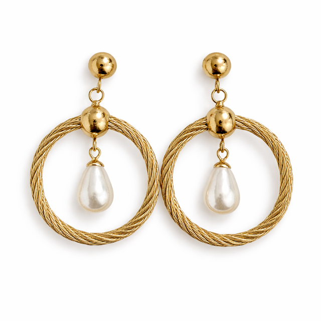 Pendientes acero dorado perla 