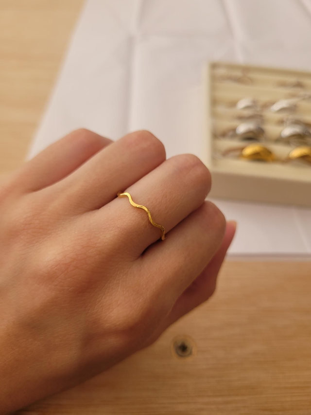 Gold stainless steel wave dainty band ring - Size O - SL-081