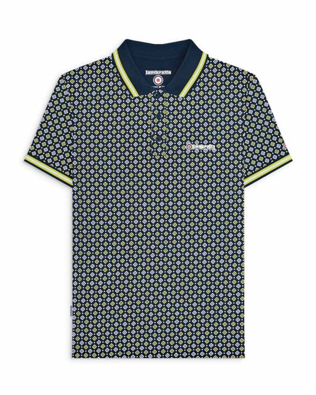 SS7164 Lambretta Geo AOP Polo - Navy/Green 