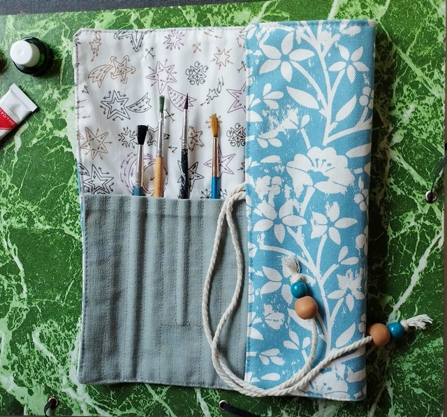 Étui à Pinceaux - Fleur Bleue