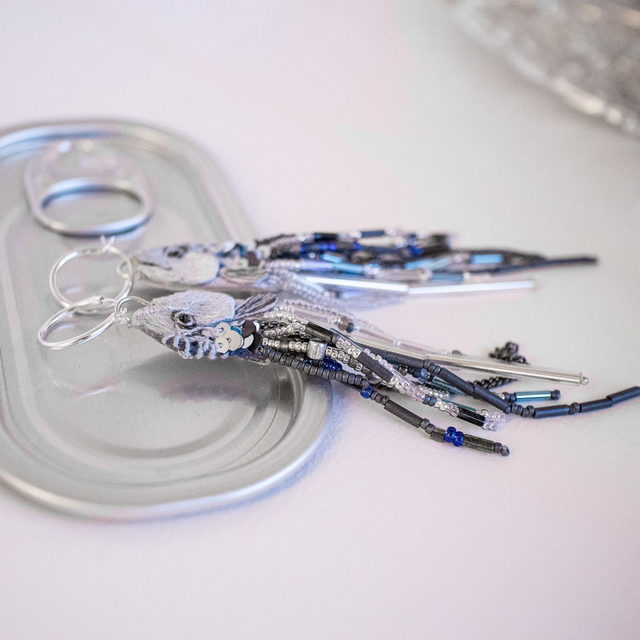 BLUEFISH - sinikala - fish hand embroidered hoop earrings
