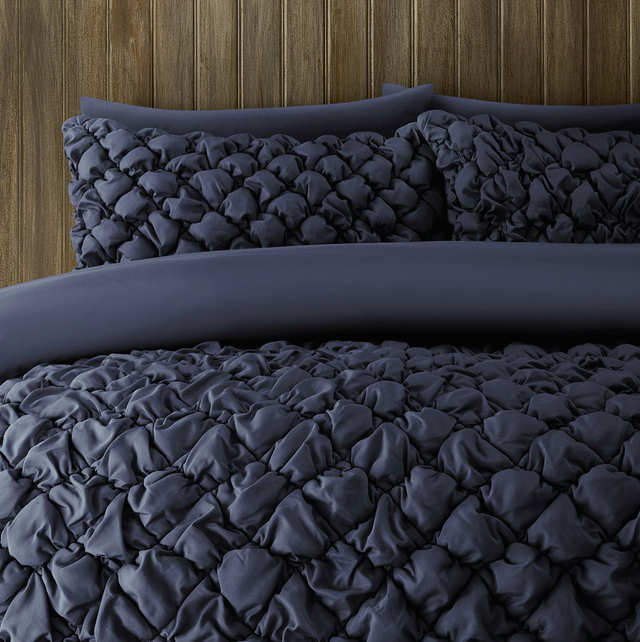 Navy Heavily Quilted Diamonds Duvet Set - King