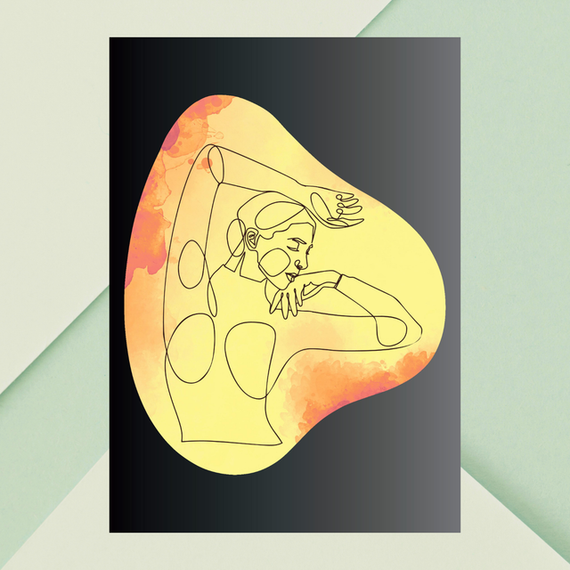 Art Linéaire Féminin Élégant en Jaune - Décor Sophistiqué / Elegant Yellow Female Line Art - Sophisticated Decor