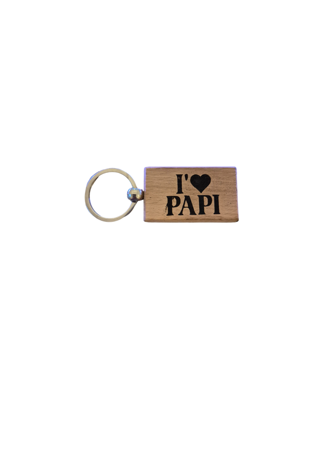 Porte clé en bois &quot; I LOVE PAPI &quot;