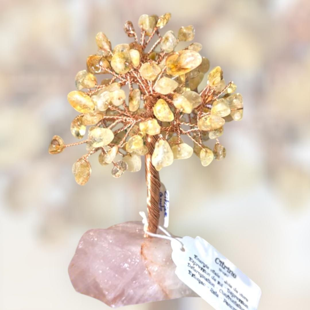 Arbre "Citrine" sur druse de Quartz rose