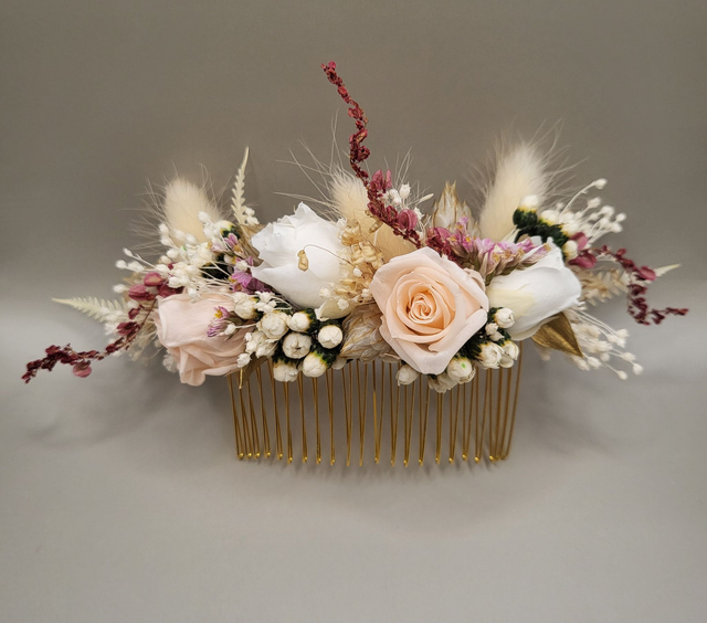 PEIGNE de mariage en roses stabilisées-accessoire de la mariée