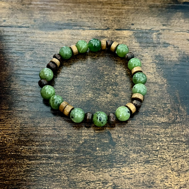 Bracelet en Jade Néphrite et Perles de bois