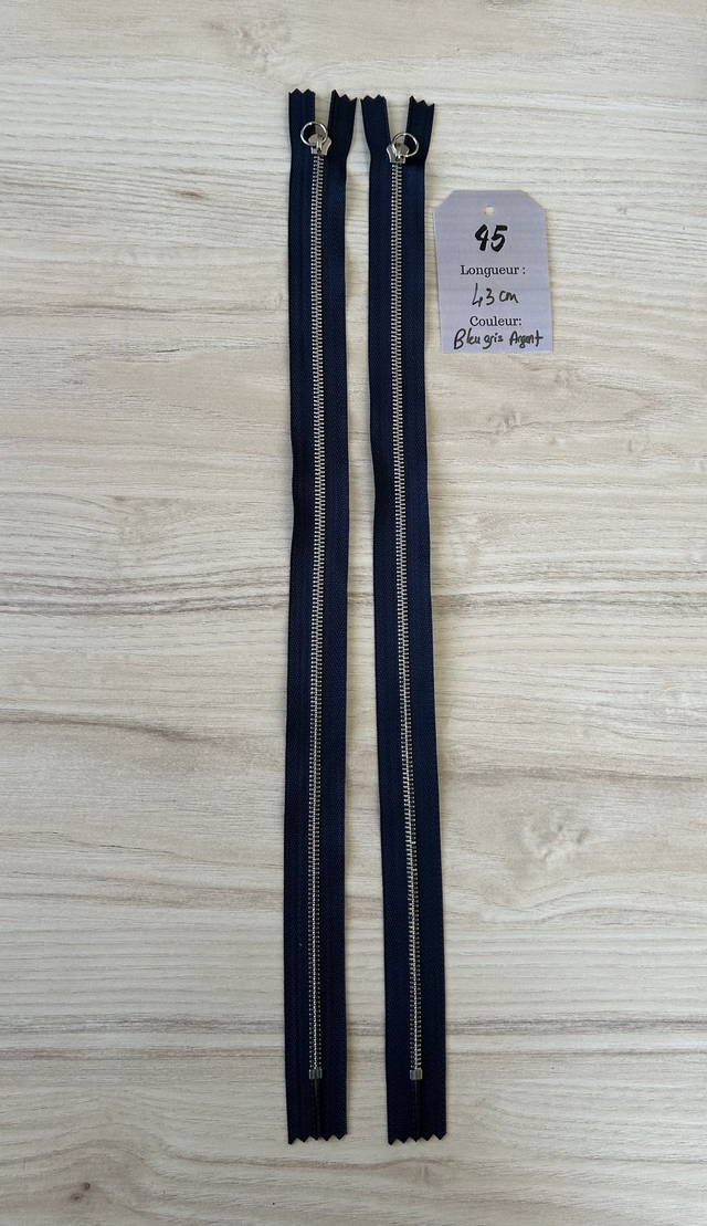 Fermetures éclair métallique bleu gris 43cm