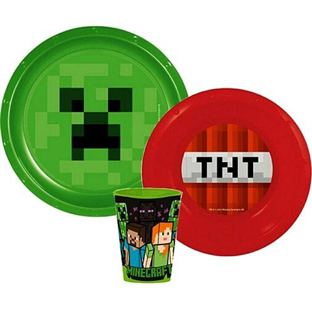 Set repas Minecraft gobelet assiette verre réutilisable