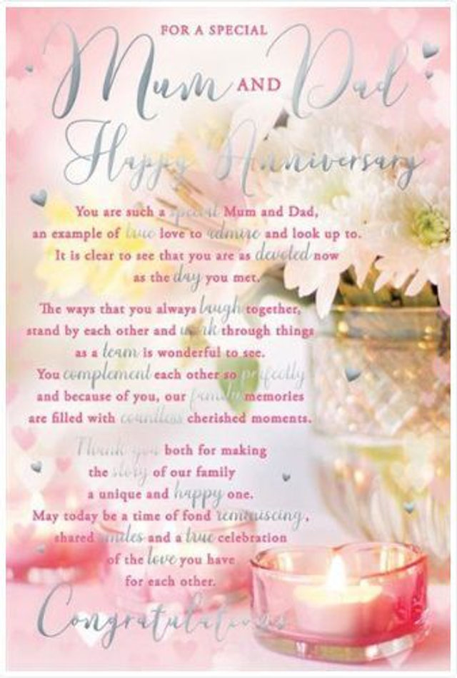 Anniversary Mum and Dad stunning Silver Foil Card.
