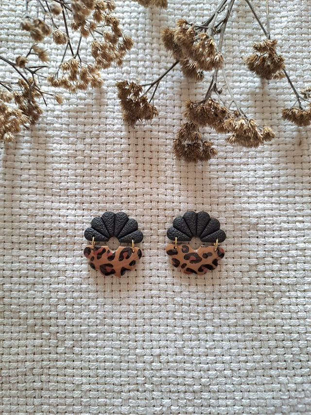 Boucles d'oreilles Graou dentelées Léopard beige