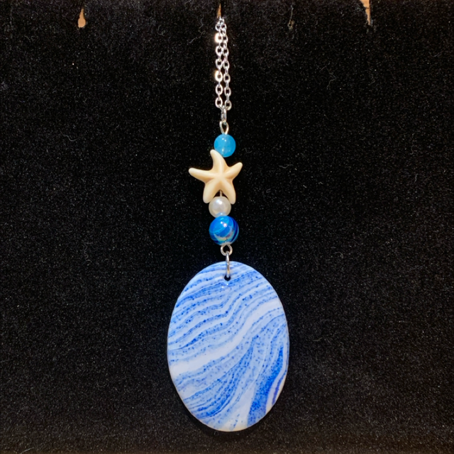 Blue with Starfish Polymer Clay Necklace 