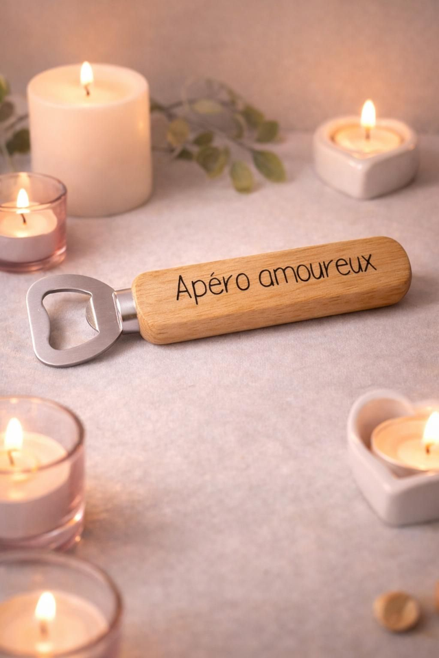 Décapsuleur en bois “Apéro amoureux” – Cadeau original
