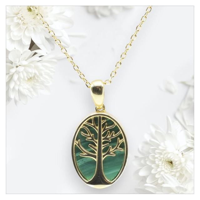 "Malachite" - Collier argent 925 arbre de vie 