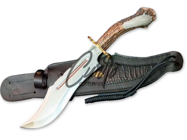 Faca Forjada Elmo Bowie Javalizeira Cabo Chifre Cervo 10 Pol