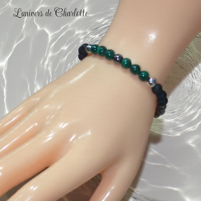 Bracelet "Anti-inflammatoire" - Hématite, malachite, pierre de lave - REF13