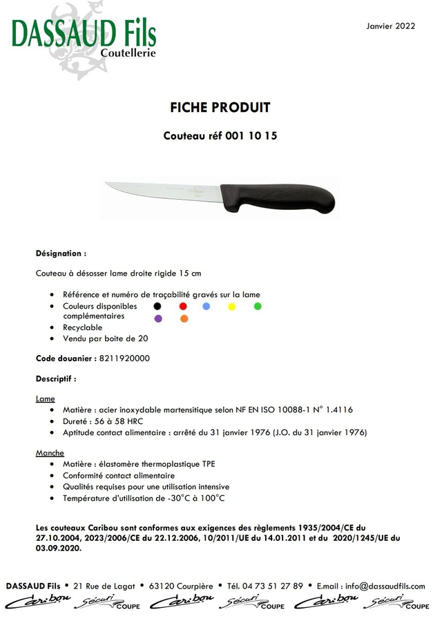 Couteau à désosser lame droite 15cm