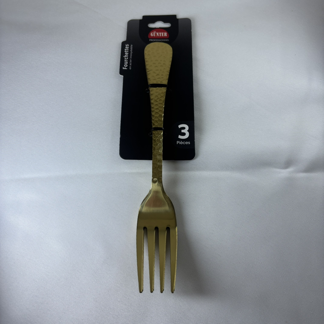 Fourchette martelé doré par 3 - acier inoxydable 