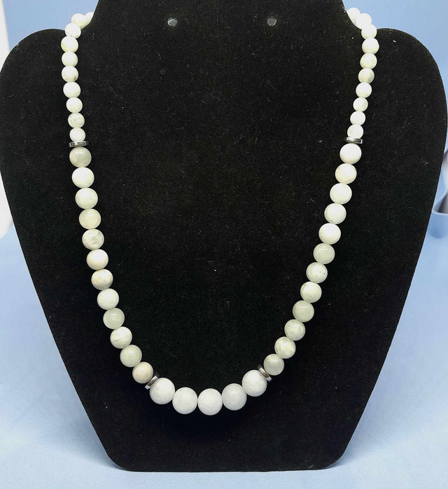 Collier dégradé aigue marine et acier 45 cm réglable