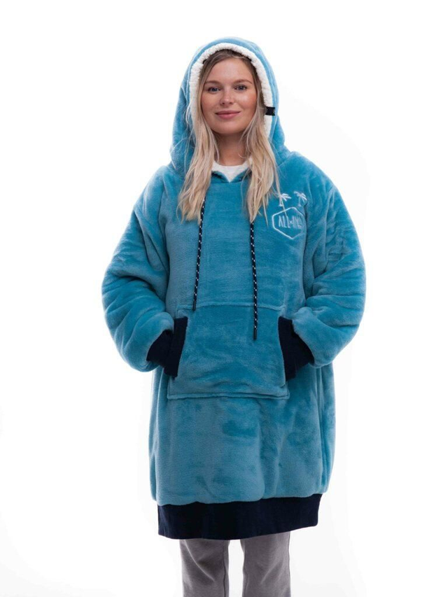 All In Poncho Plaid 100% Recycled Polyester Super Soft Blue