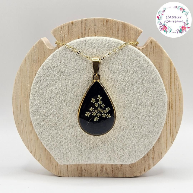Collier "Goutte Reine Anne noir" doré