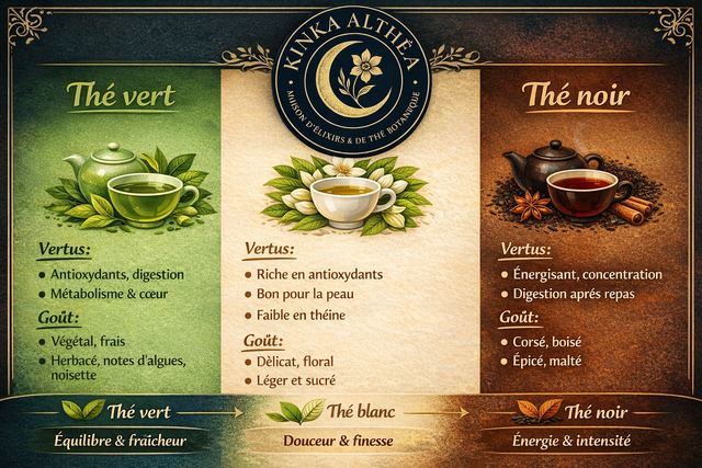 Explication différent thé vert blanc noir