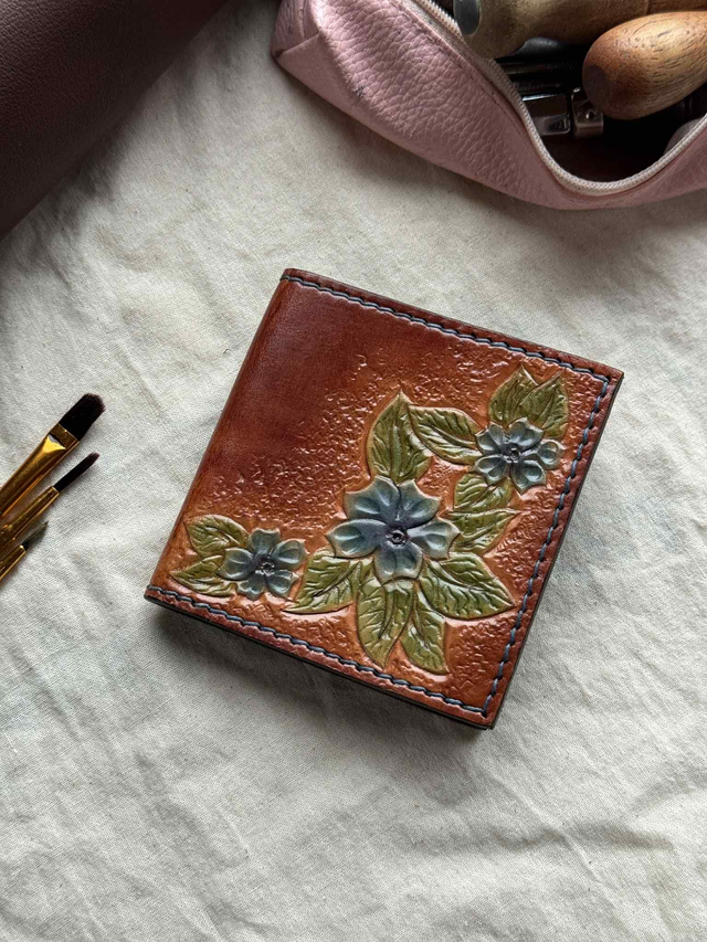 Porte-cartes - Fleurs bleues