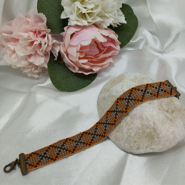 Bracelet orange, taupe et marron
