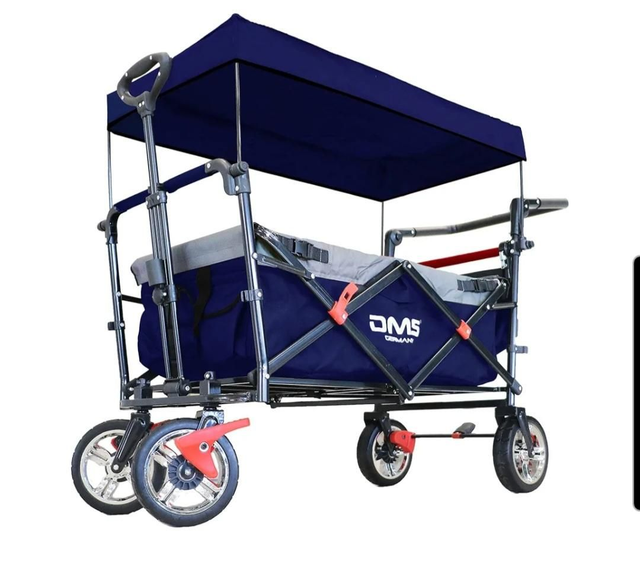 DMS Faltbarer Bollerwagen mit Dach |   |  | inkl. Anschallsystem für Kinder blau 