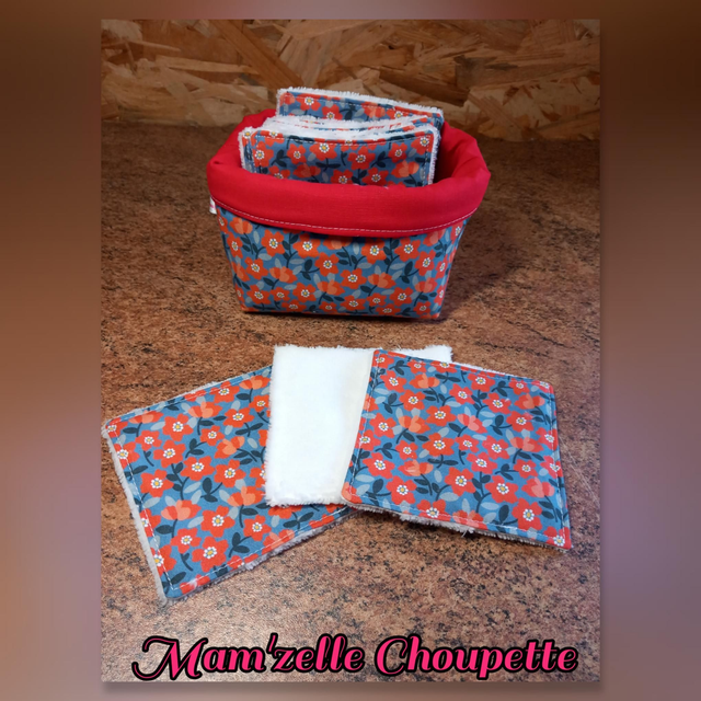 Lot de 12 lingettes avec panière assortie fleurs 