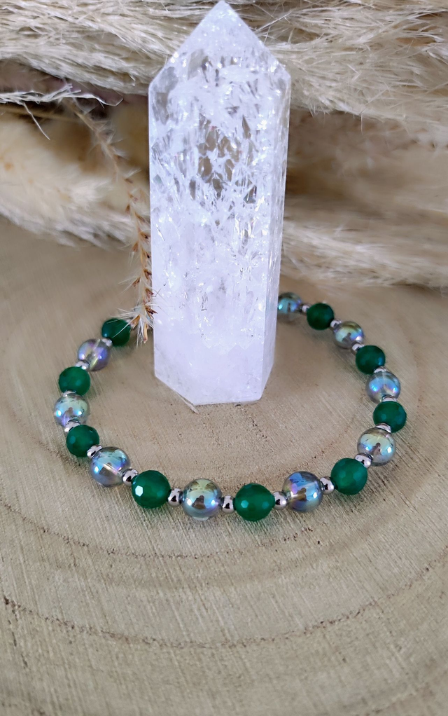 Bracelet "Renaissance" Agate verte facettée