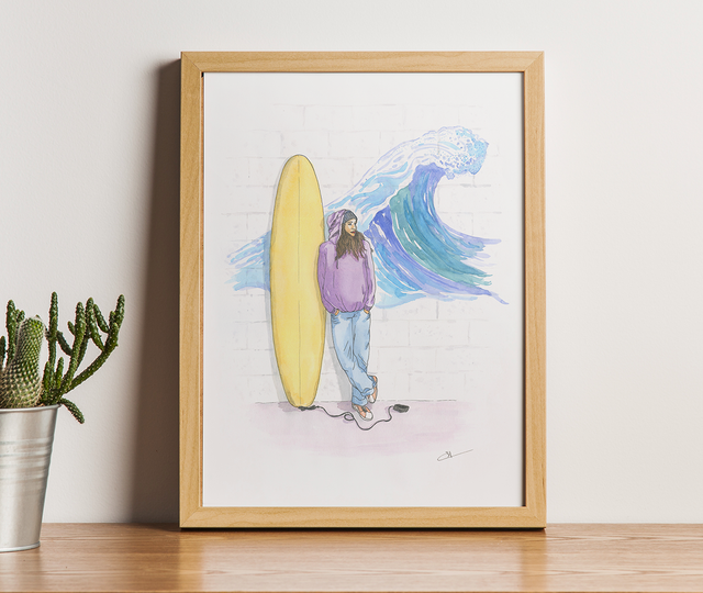 Waiting for the wave | Aquarelle