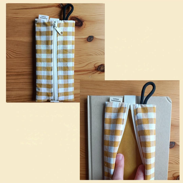 Stiftemäppchen/Etui mit Reißverschluss, 8×19cm, Gummiband zum Befestigen an z.B. Kalender, Schlaufe zum Aufhängen, schlichtere und weitere Designs