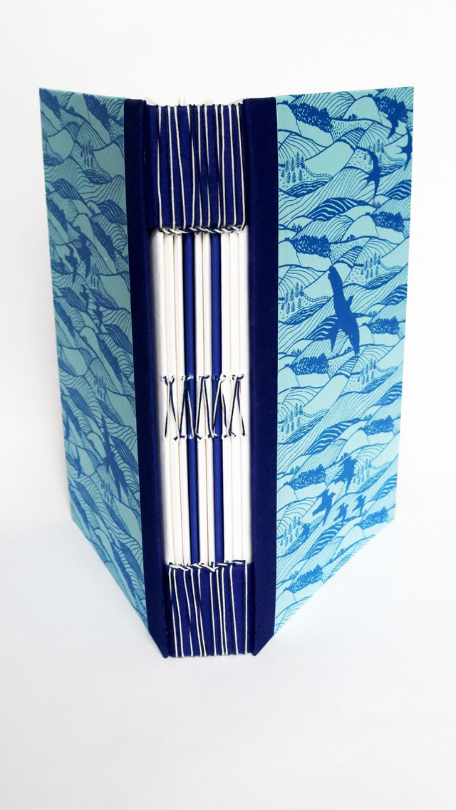A5 book with buttonhole binding in blue