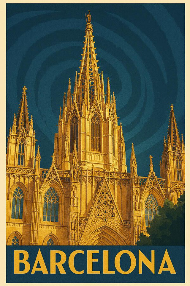 Póster de viaje vintage Catedral de Barcelona